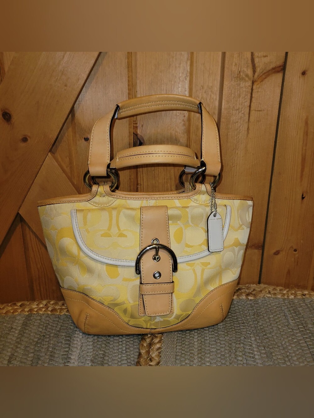 Coach Y2K Soho Signature Jacquard Buckle Tote Bag Style 1853 Yellow Leather